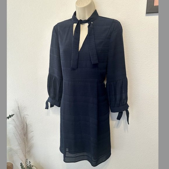 Whistles Womens Sz 8 M Navy Blue Knee Length Shift Dress Tie Sleeves Classic - Picture 1 of 11